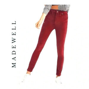 1532. MADEWELL 10”‎ HIGH RISE SKINNY JEANS STRETCH VELVET EDITION MAROON COLOR